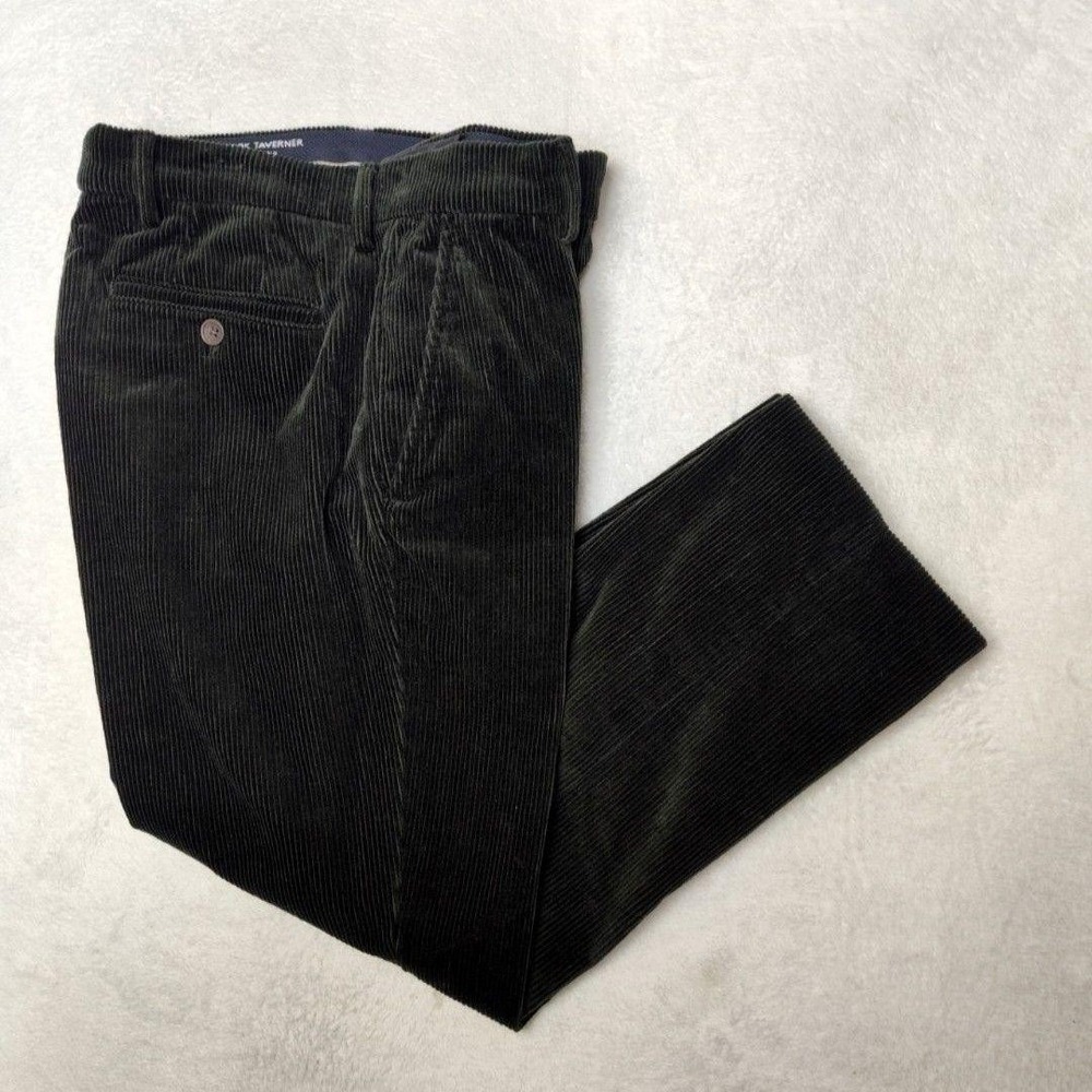 Brook Taverner Pants Mens 34x27 Green Ellroy Corduroy Chino Flat Front Stretch